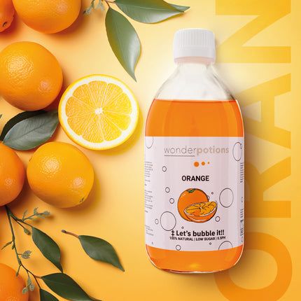 6x 500 ml Aroma Orange Wonderpotion für Wonder Bubbles Maschine Aromatisierte Flüssigkeit