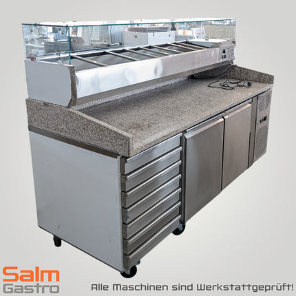 Skyrainbow pizza cooling table with 2 doors granite pink gray with 7 unk. Drawer 230V