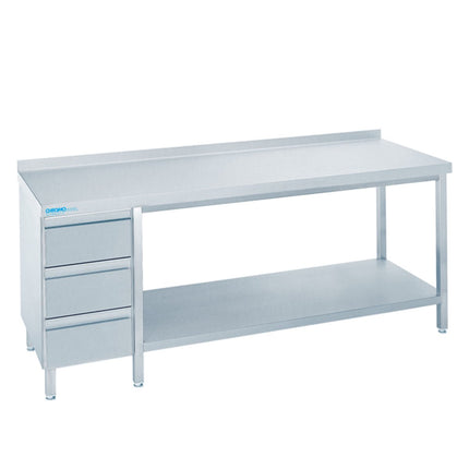 Chromonorm Arbeitstischkombination mit Zwischenboden und Schubladenblock links Tiefe 700 mm - Salmgastro Onlineshop-TZ0710CS3L0-Chromonorm-