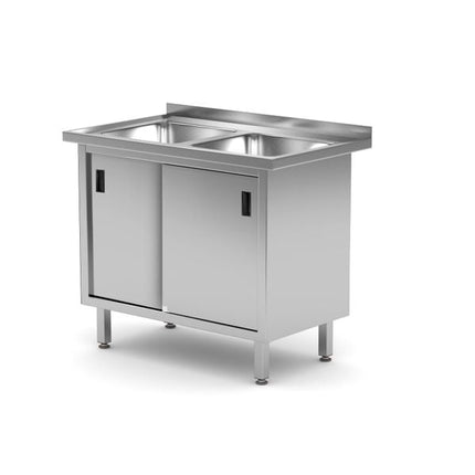 Doppelspültisch mit Schrank - geschweißt, HENDI, Profi Line, 1000x600x(H)850mm - Salmgastro Onlineshop-813690-Hendi-8711369813690