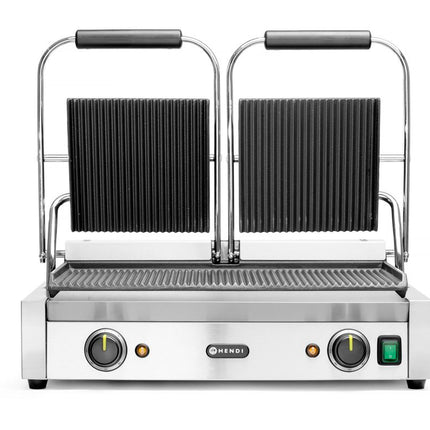 Kontaktgrill - Doppelversion, gerillte Ausführung, HENDI, oben und unten gerillt, 230V/3600W, 570x370x(H)210mm - Salmgastro Onlineshop-263709-Hendi-8711369263709