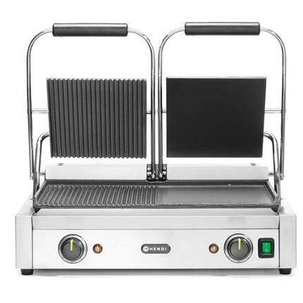 Kontaktgrill - Doppelversion, HENDI, halb glatt, halb gerillt, 230V/3600W, 570x370x(H)210mm - Salmgastro Onlineshop-263907-Hendi-8711369263907