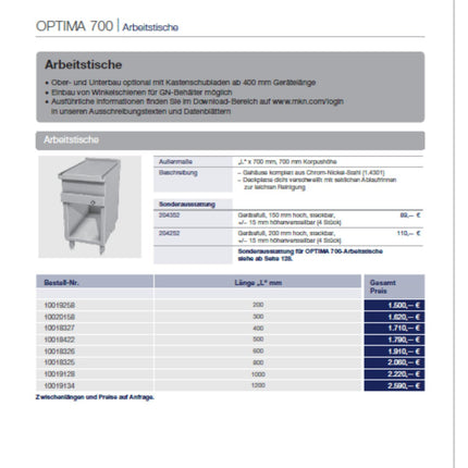 MKN Arbeitstisch 700 mm OPTIMA 700 - Salmgastro Onlineshop-8170850-MKN-