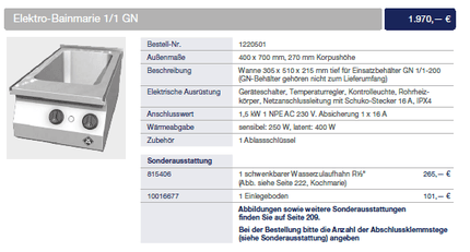 MKN Elektro-Bain Marie 1/1 GN 230V 1,5kW Counter SL gebraucht Garantie - Salmgastro Onlineshop-8153655-MKN-