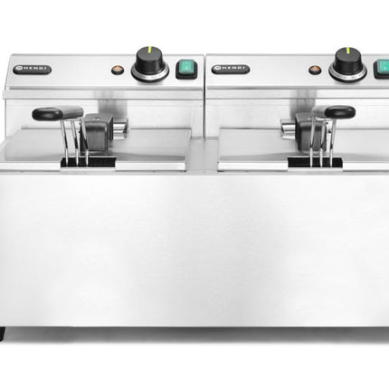 Profi Line Fritteuse, 2 × 8 l, HENDI, Profi Line, 16L, 230V/7000W, 605x460x(H)350mm - Salmgastro Onlineshop-207307-Hendi-8711369207307