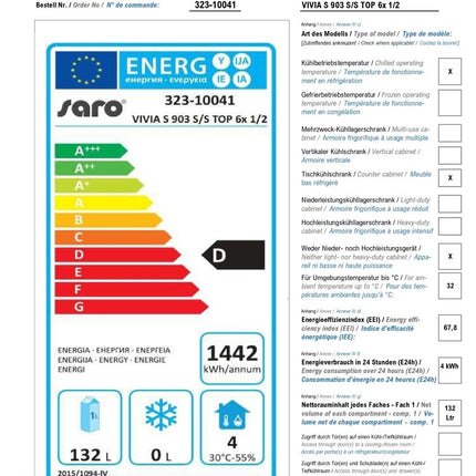 SARO Kühltisch, 6 Schubl., VIVIA S 903 S/S TOP 6x 1/2 GN - Salmgastro Onlineshop-323-10041-Saro-4017337036837