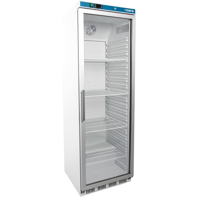 Saro Lagerkühlschrank mit Glastür - weiß, Modell HK 400 - Salmgastro Onlineshop-323-4035-Saro-4017337323685