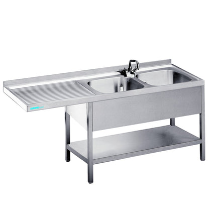 Spülcenter mit zwei Becken und Zwischenboden Tiefe 600 - Salmgastro Onlineshop-STC615C2RTZ-Chromonorm-