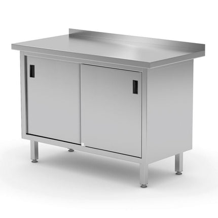 Wandarbeitstische mit Schrank und Schiebetüren – verschweißt , HENDI, Profi Line, 1000x600x(H)850mm - Salmgastro Onlineshop-811658-Hendi-8711369811658