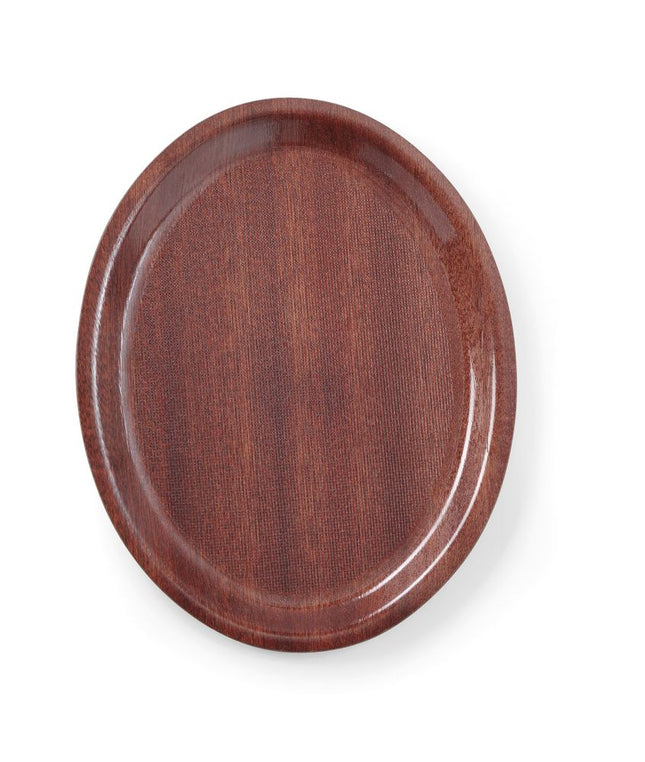 AmerBox Serviertablett in Holzoptik – oval – Mahagoni – 200 × 265 mm – Produktansicht
