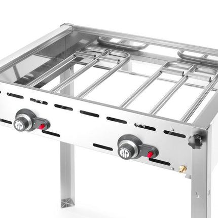 HENDI Grillsystem Green Fire mit 2 Brennern – Profi Line – Emaillierte Grillplatte und Grillrost aus Gusseisen GN 1 / 1 – 11.6 kW – 740 × 615 × 825 mm – weitere Produktansicht