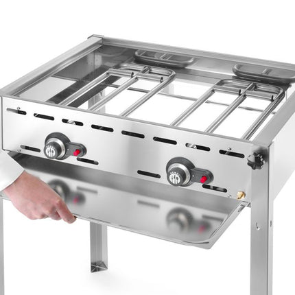 HENDI Grillsystem Green Fire mit 2 Brennern – Profi Line – Emaillierte Grillplatte und Grillrost aus Gusseisen GN 1 / 1 – 11.6 kW – 740 × 615 × 825 mm – weitere Produktansicht