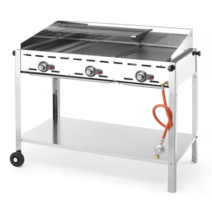 HENDI Grillsystem Green Fire mit 3 Brennern – Profi Line – Ausgestattet mit einem unteren Regal und Rädern – 17.4 kW – 1078 × 612 × 825 mm – weitere Produktansicht