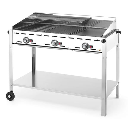 HENDI Grillsystem Green Fire mit 3 Brennern – Profi Line – Ausgestattet mit einem unteren Regal und Rädern – 17.4 kW – 1078 × 612 × 825 mm – weitere Produktansicht
