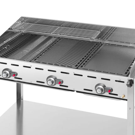 HENDI Grillsystem Green Fire mit 3 Brennern – Profi Line – Ausgestattet mit einem unteren Regal und Rädern – 17.4 kW – 1078 × 612 × 825 mm – weitere Produktansicht