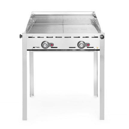 HENDI Grillsystem Green Fire mit 2 Brennern – Profi Line – 2 Edelstahl Grillroste GN 1 / 1 – 11.6 kW – 740 × 612 × 825 mm – Produktansicht