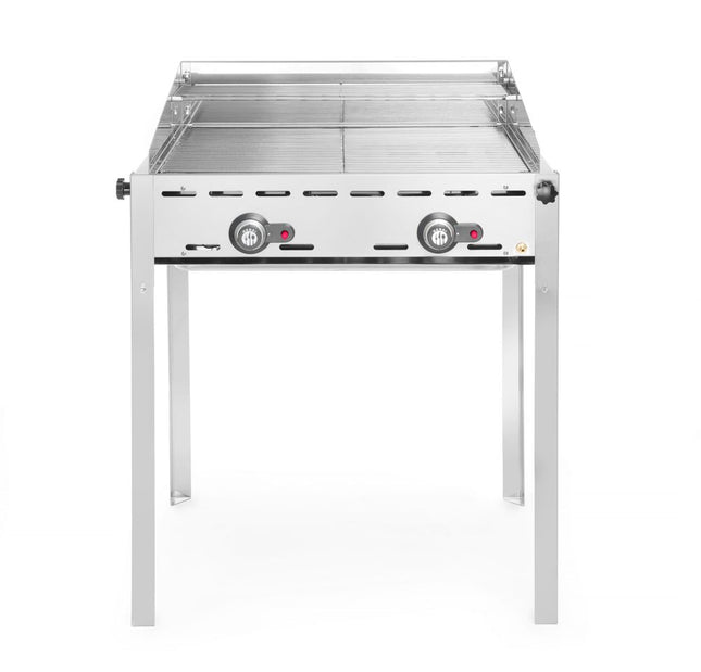 HENDI Grillsystem Green Fire mit 2 Brennern – Profi Line – 2 Edelstahl Grillroste GN 1 / 1 – 11.6 kW – 740 × 612 × 825 mm – Produktansicht