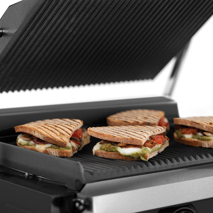 Kontaktgrill zum beidseitigen Bräunen von Panini und Snacks mit 50 °C bis 300 °C für Snackbereich
