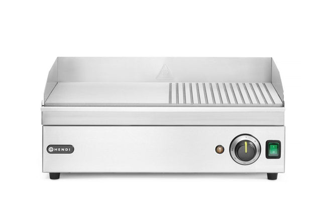 HENDI Grillplatte halb gerillt – Kitchen Line – 230 V / 2400 W – 527 × 404 × H 233 mm – Produktansicht