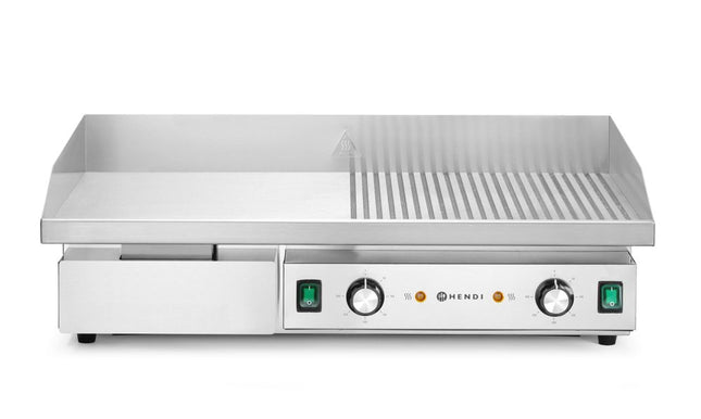 HENDI Grill –  halb glatt –  halb gerippt – Budget Line – 400 V / 4400 W – 720 × 460 × H 241 mm – Produktansicht