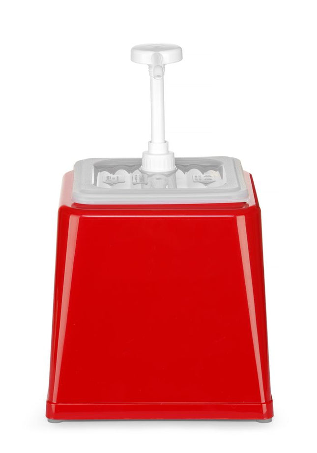 HENDI Pump-Saucenspender – 2.5 l – Rot – 230 × 210 × 327 mm – Produktansicht