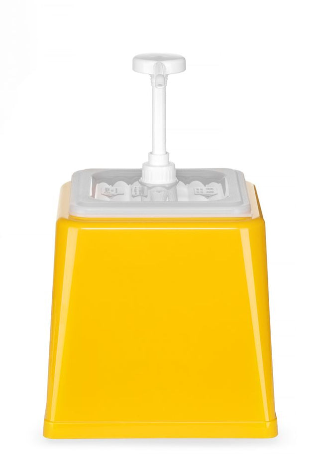 HENDI Pump-Saucenspender – 2.5 l – Gelb – 230 × 210 × 327 mm – Produktansicht
