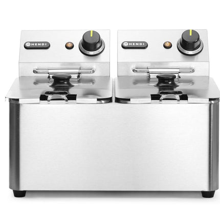 HENDI Fritteuse – 2 × 4 l – Kitchen Line – 8 l – 230 V / 6000 W – 470 × 380 × 315 mm – Produktansicht
