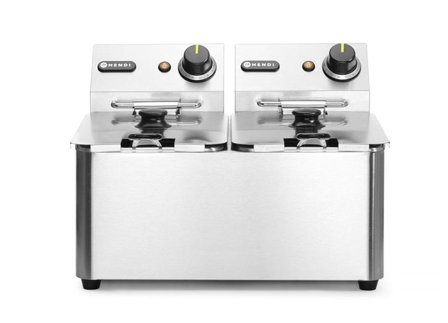 HENDI Fritteuse – 2 × 4 l – Kitchen Line – 8 l – 230 V / 6000 W – 470 × 380 × 315 mm – Produktansicht