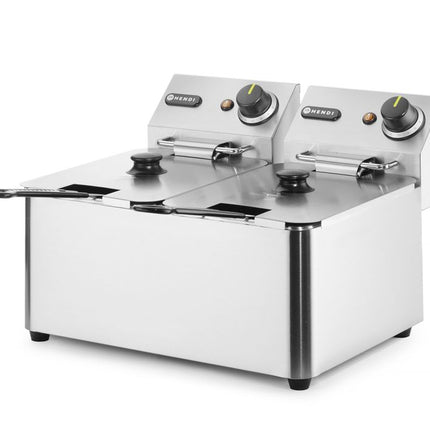 HENDI Fritteuse – 2 × 4 l – Kitchen Line – 8 l – 230 V / 6000 W – 470 × 380 × 315 mm – weitere Produktansicht