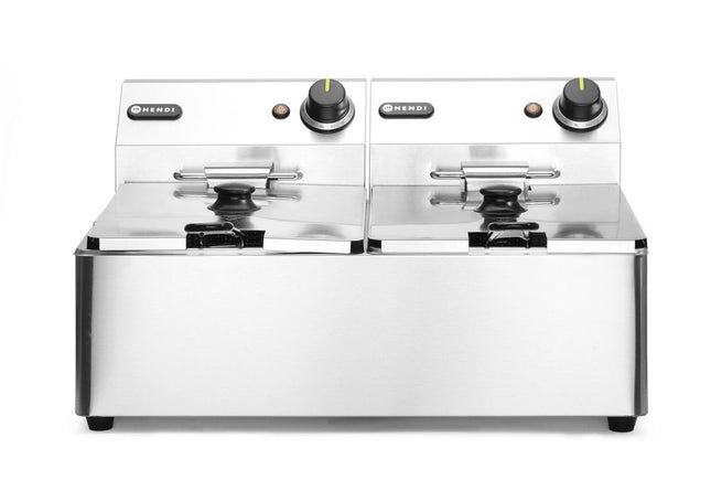 HENDI Friteuse Kitchen Line - 2 × 6 l – Kitchen Line – 12 l – 230 V / 6600 W – 550 × 430 × 305 mm – Produktansicht