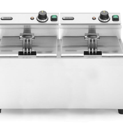 HENDI Fritteuse Profi Line – 2×8 l – Profi Line – 16 l – 230 V / 7000 W – 605 × 460 × 369 mm – weitere Produktansicht