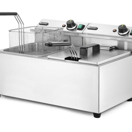 HENDI Fritteuse Profi Line – 2×8 l – Profi Line – 16 l – 230 V / 7000 W – 605 × 460 × 369 mm – weitere Produktansicht