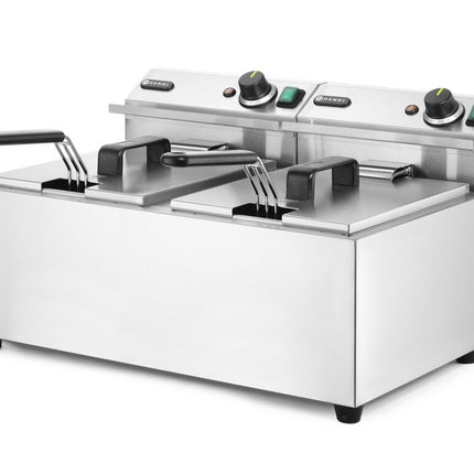 HENDI Fritteuse Profi Line – 2×8 l – Profi Line – 16 l – 230 V / 7000 W – 605 × 460 × 369 mm – weitere Produktansicht