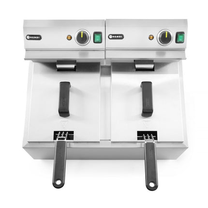 HENDI Fritteuse Profi Line – 2×8 l – Profi Line – 16 l – 230 V / 7000 W – 605 × 460 × 369 mm – weitere Produktansicht