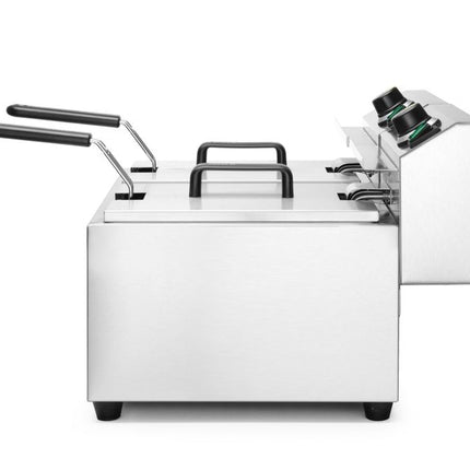 HENDI Fritteuse Profi Line – 2×8 l – Profi Line – 16 l – 230 V / 7000 W – 605 × 460 × 369 mm – weitere Produktansicht