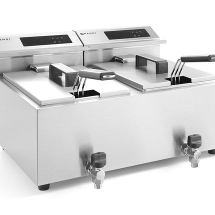 HENDI Friteuse Profi Line digital- mit Ablasshahn 2 × 8 l – Profi Line – 16 l – 230 V / 7000 W – 605 × 515 × 350 mm – weitere Produktansicht