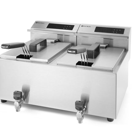 HENDI Friteuse Profi Line digital- mit Ablasshahn 2 × 8 l – Profi Line – 16 l – 230 V / 7000 W – 605 × 515 × 350 mm – weitere Produktansicht