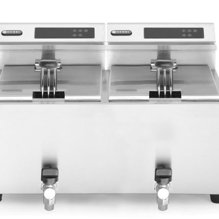 HENDI Friteuse Profi Line digital- mit Ablasshahn 2 × 8 l – Profi Line – 16 l – 230 V / 7000 W – 605 × 515 × 350 mm – Produktansicht