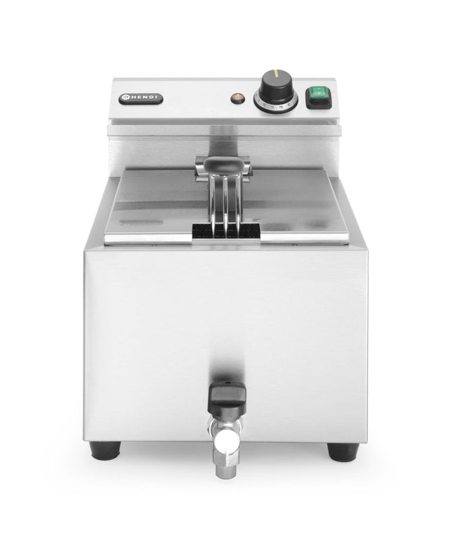 HENDI Fritteuse Profi Line mit Ablasshahn – 8 l – Profi Line – 8 l – Hellgrau – 230 V / 3500 W – 305 × 515 × 354 mm – Produktansicht