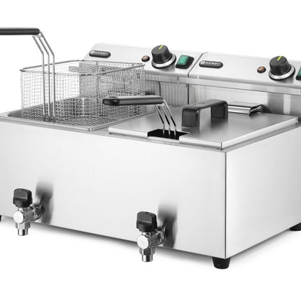 HENDI Fritteuse Profi Line mit Ablasshahn – 2×8 l – Profi Line – 16 l – 230 V / 7000 W – 610 × 515 × 369 mm – weitere Produktansicht