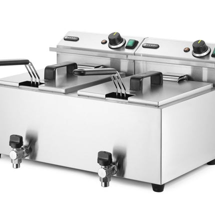 HENDI Fritteuse Profi Line mit Ablasshahn – 2×8 l – Profi Line – 16 l – 230 V / 7000 W – 610 × 515 × 369 mm – weitere Produktansicht