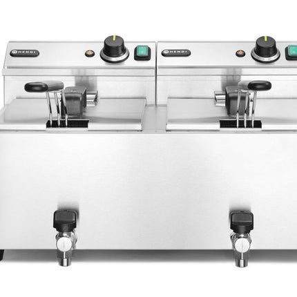 HENDI Fritteuse Profi Line mit Ablasshahn – 2×8 l – Profi Line – 16 l – 230 V / 7000 W – 610 × 515 × 369 mm – Produktansicht