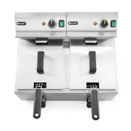 HENDI Fritteuse Profi Line mit Ablasshahn – 2×8 l – Profi Line – 16 l – 230 V / 7000 W – 610 × 515 × 369 mm – weitere Produktansicht