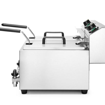 HENDI Fritteuse Profi Line mit Ablasshahn – 2×8 l – Profi Line – 16 l – 230 V / 7000 W – 610 × 515 × 369 mm – weitere Produktansicht