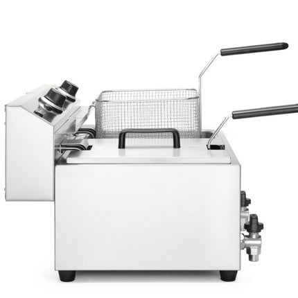 HENDI Fritteuse Profi Line mit Ablasshahn – 2×8 l – Profi Line – 16 l – 230 V / 7000 W – 610 × 515 × 369 mm – weitere Produktansicht