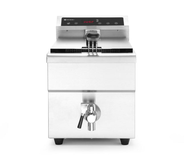 HENDI Induktionsfritteuse mit Ablasshahn - 8 l – 8 l – Hellgrau – 230 V / 3500 W – 288 × 619 × 408 mm – Produktansicht