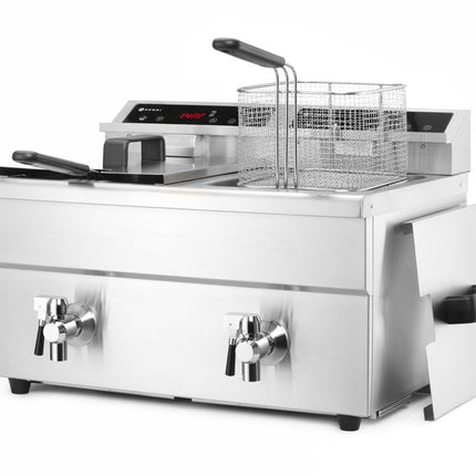 HENDI Induktionsfritteuse - mit Ablasshahn 2 × 8 l – Profi Line – 16 l – 230 V / 7000 W – 577 × 609 × 410 mm – weitere Produktansicht