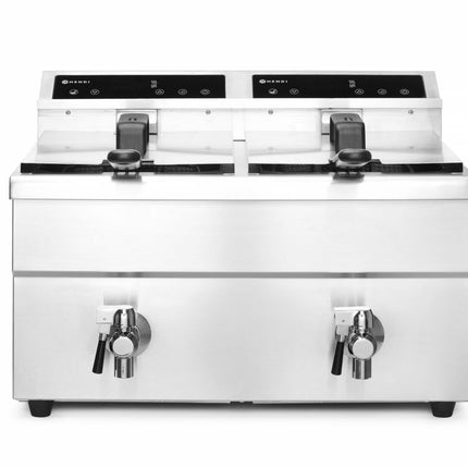 HENDI Induktionsfritteuse - mit Ablasshahn 2 × 8 l – Profi Line – 16 l – 230 V / 7000 W – 577 × 609 × 410 mm – Produktansicht