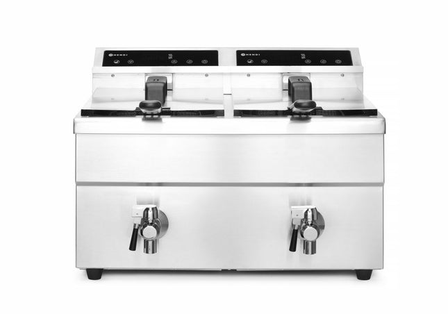 HENDI Induktionsfritteuse - mit Ablasshahn 2 × 8 l – Profi Line – 16 l – 230 V / 7000 W – 577 × 609 × 410 mm – Produktansicht