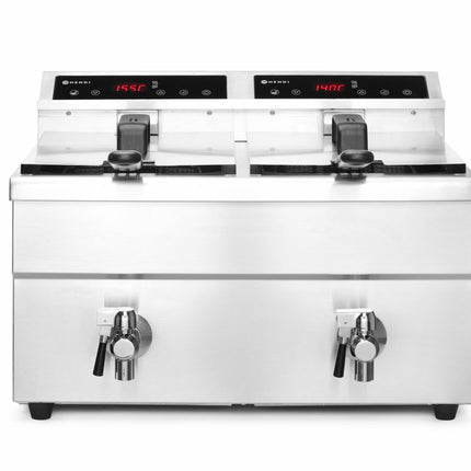 HENDI Induktionsfritteuse - mit Ablasshahn 2 × 8 l – Profi Line – 16 l – 230 V / 7000 W – 577 × 609 × 410 mm – weitere Produktansicht